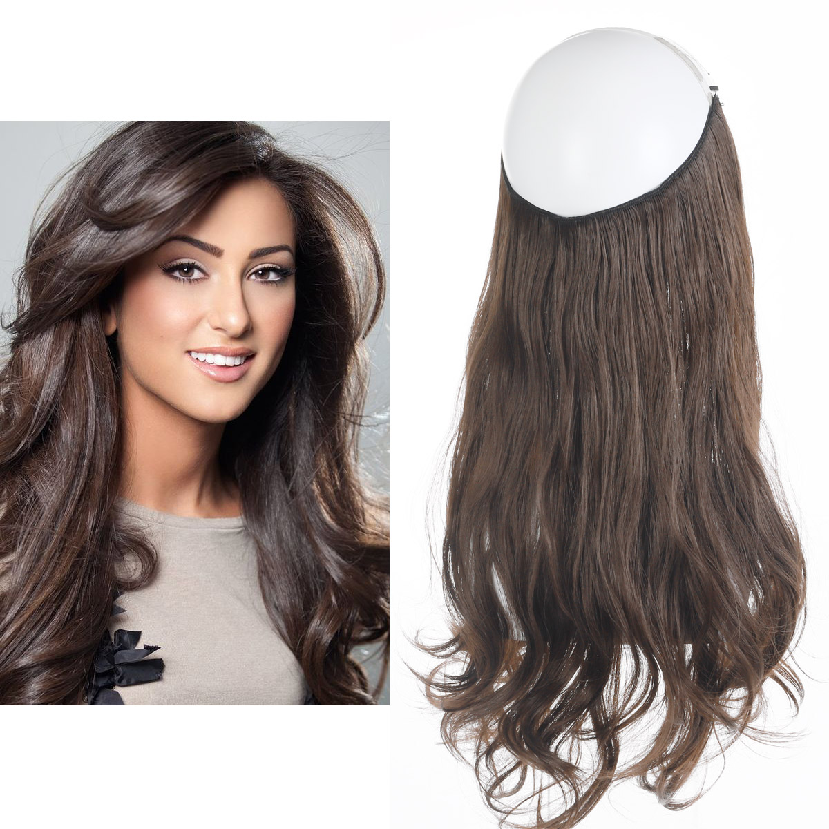Extensiones Cabello De Liga / Halo De Fibra Resistente Al Calor M01-6 CASTAÑO OBSCURO MEDIO