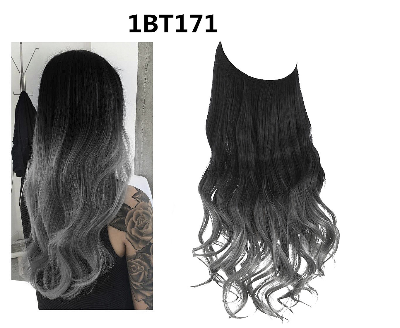 Extensiones Cabello De Liga / Halo De Fibra Resistente Al Calor M01-1BT171 NEGRO BALAYAGE PLATA