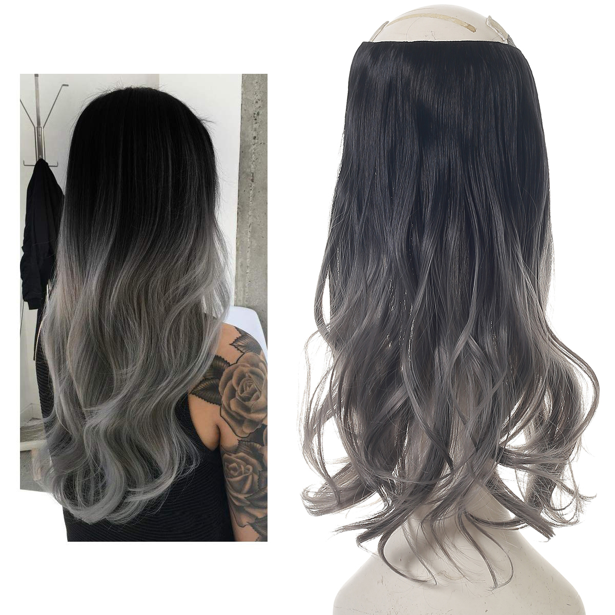 Extensiones Cabello De Liga / Halo De Fibra Resistente Al Calor M01-1BT171 NEGRO BALAYAGE PLATA