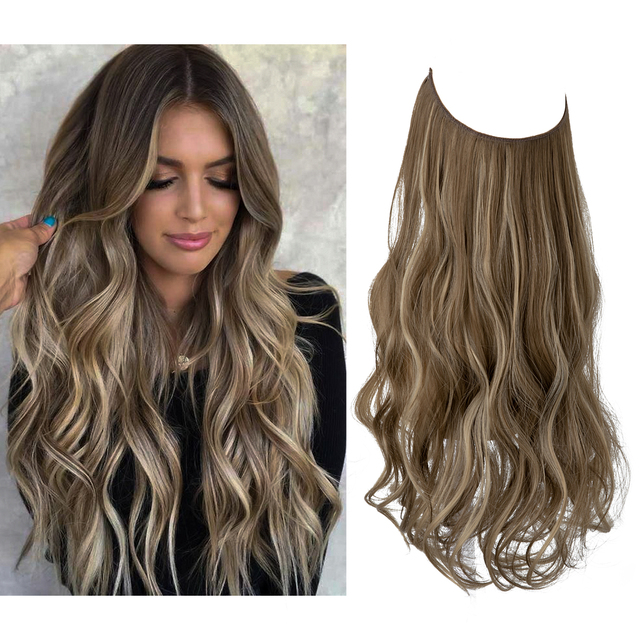 Extensiones Cabello De Liga / Halo De Fibra Resistente Al Calor M01-10H24B RUBIO MEDIO DORADO CON RAYOS RUBIO CLARO DORADO CENIZO