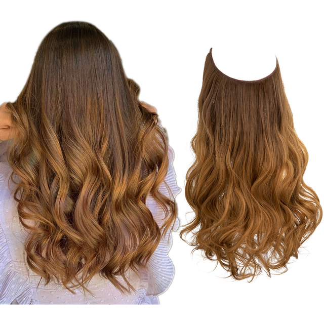 Extensiones Cabello De Liga / Halo De Fibra Resistente Al Calor M01-10T27 CASTAÑO CLARO DORADO BALAYAGE RUBIO MEDIO CARAMELO