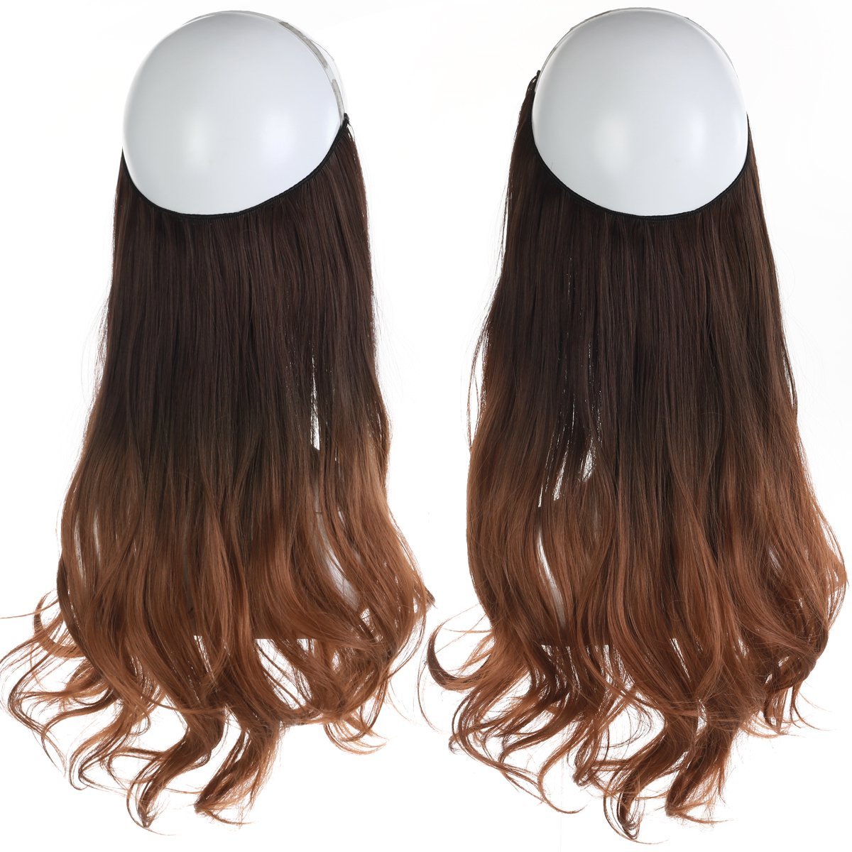Extensiones Cabello De Liga / Halo De Fibra Resistente Al Calor M01-6T30 CASTAÑO OBSCURO MEDIO BALAYAGE RUBIO COBRIZO.