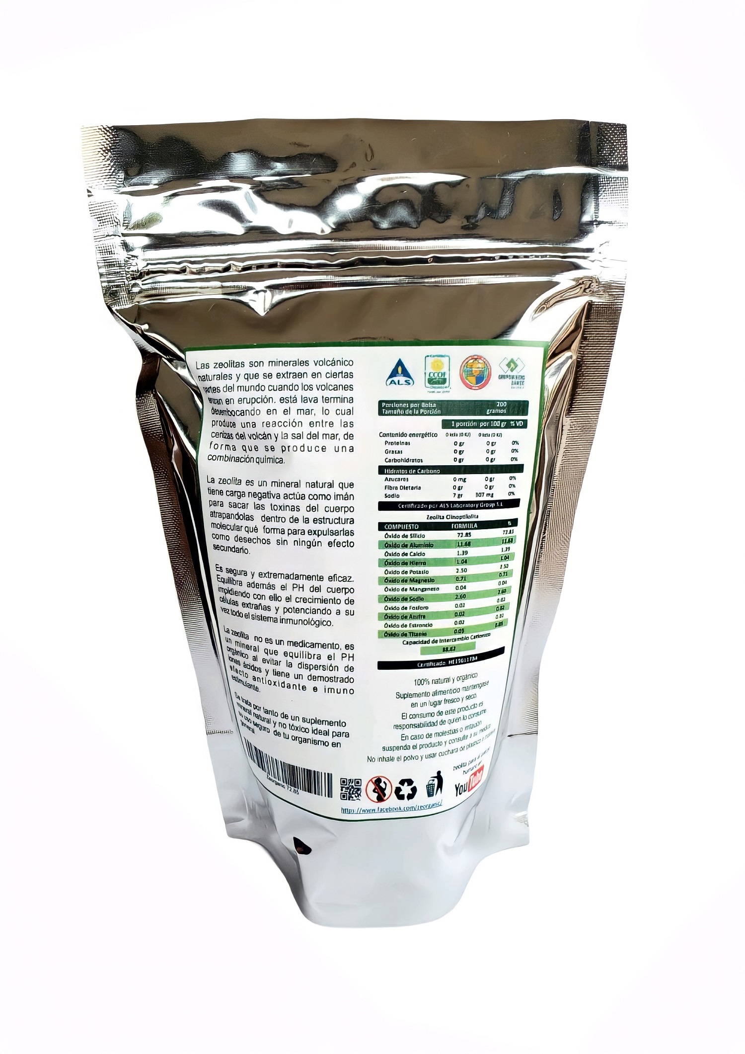 Zeolita micronizada 200 gramos micronizada 96% de pureza  y activada para consumo humano