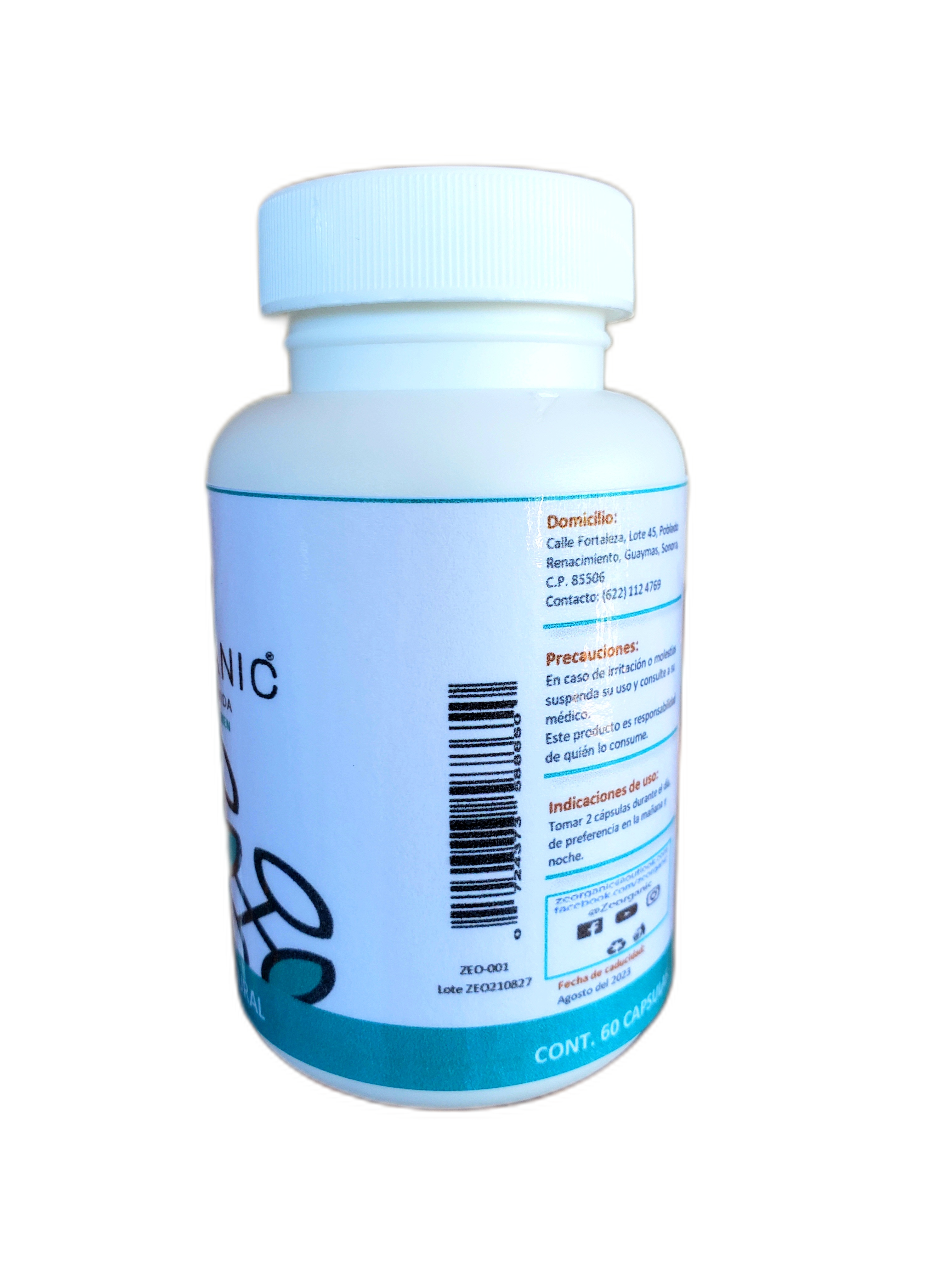 Frasco con 60 capsulas de Zeolita micronizada 96% de pureza activada para consumo humano