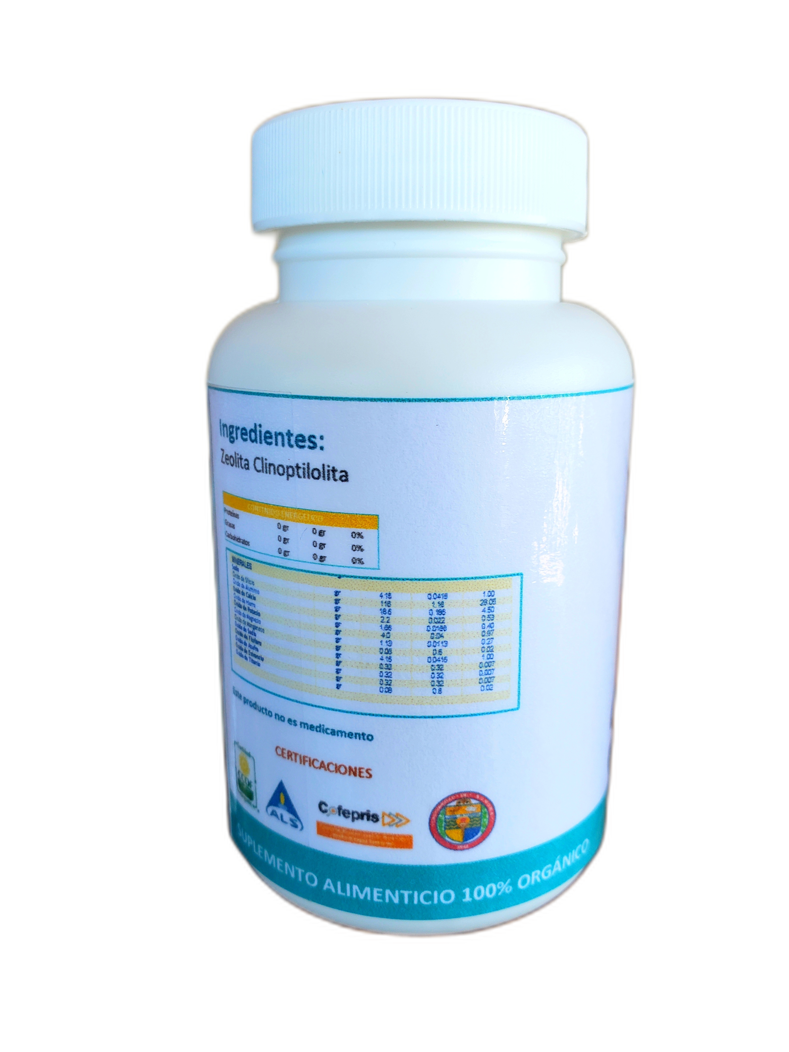 Frasco con 60 capsulas de Zeolita micronizada 96% de pureza activada para consumo humano