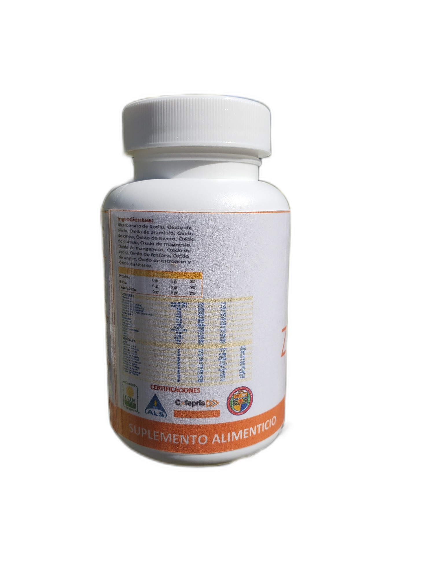 Frasco con 60 cápsulas de zeolita micronizada con Vitamina C 