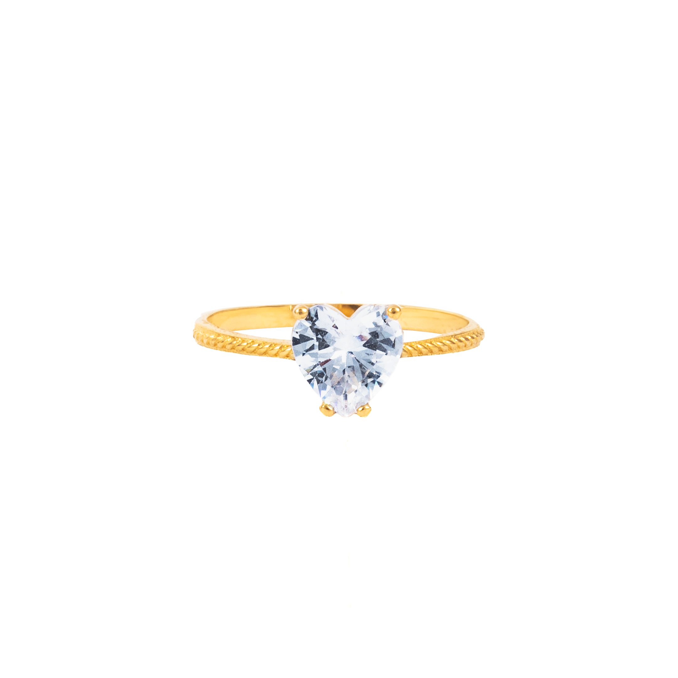 Anillo Circonia corazón en Oro de 14 Kilates. Oro Fino Joyería.