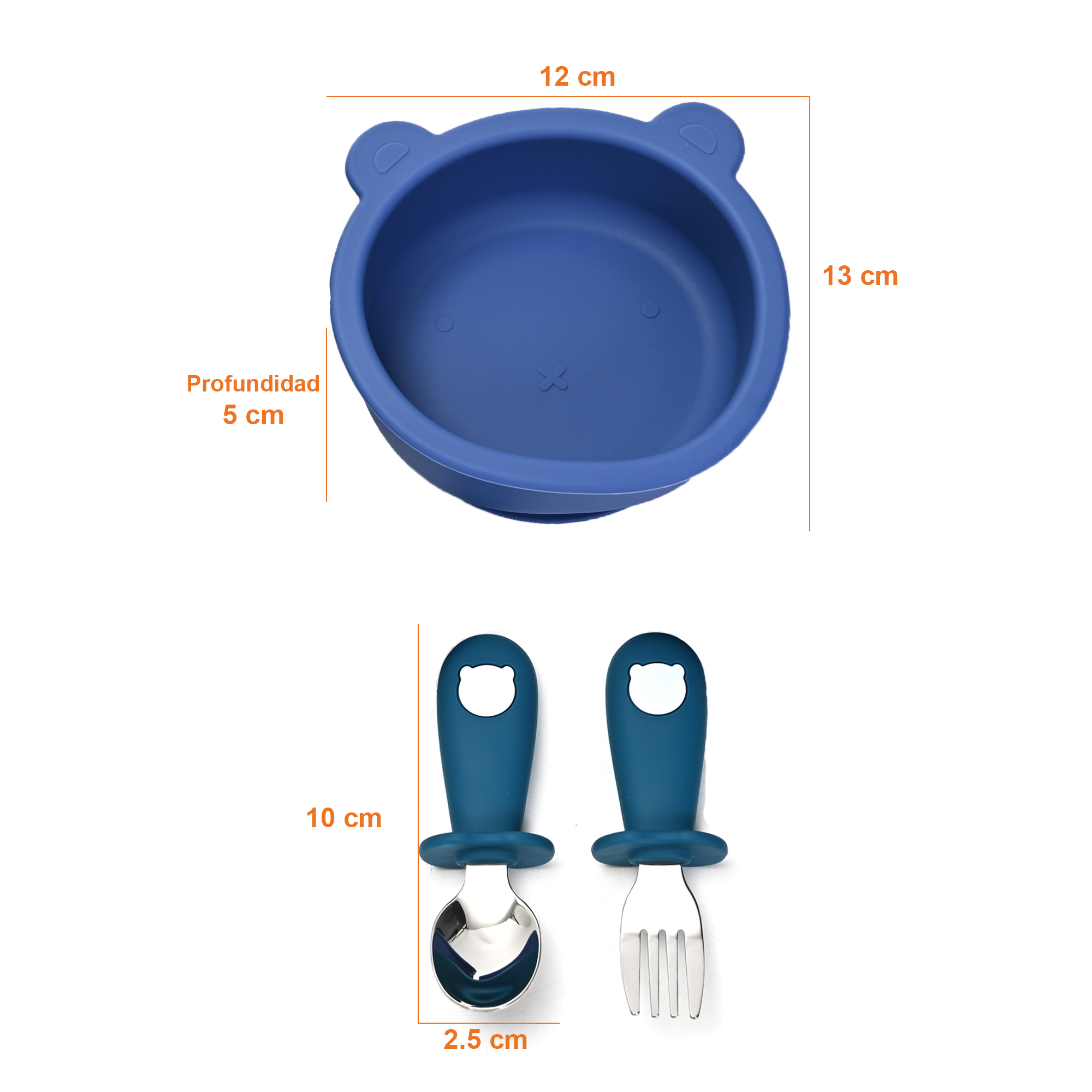 Vajilla para Bebé con 2 Platos, Cuchara y Tenedor, Libre de BPA.