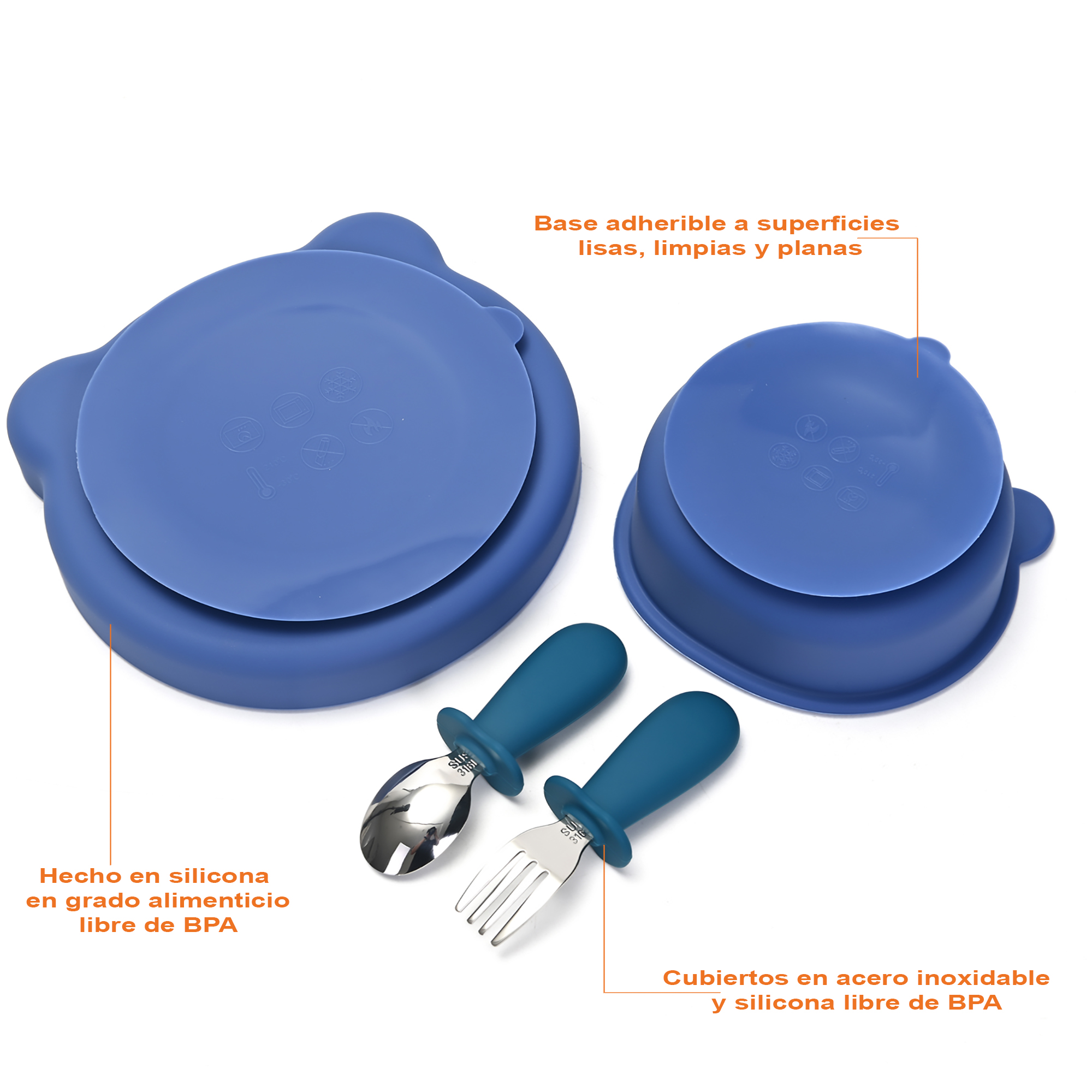 Vajilla para Bebé con 2 Platos, Cuchara y Tenedor, Libre de BPA.