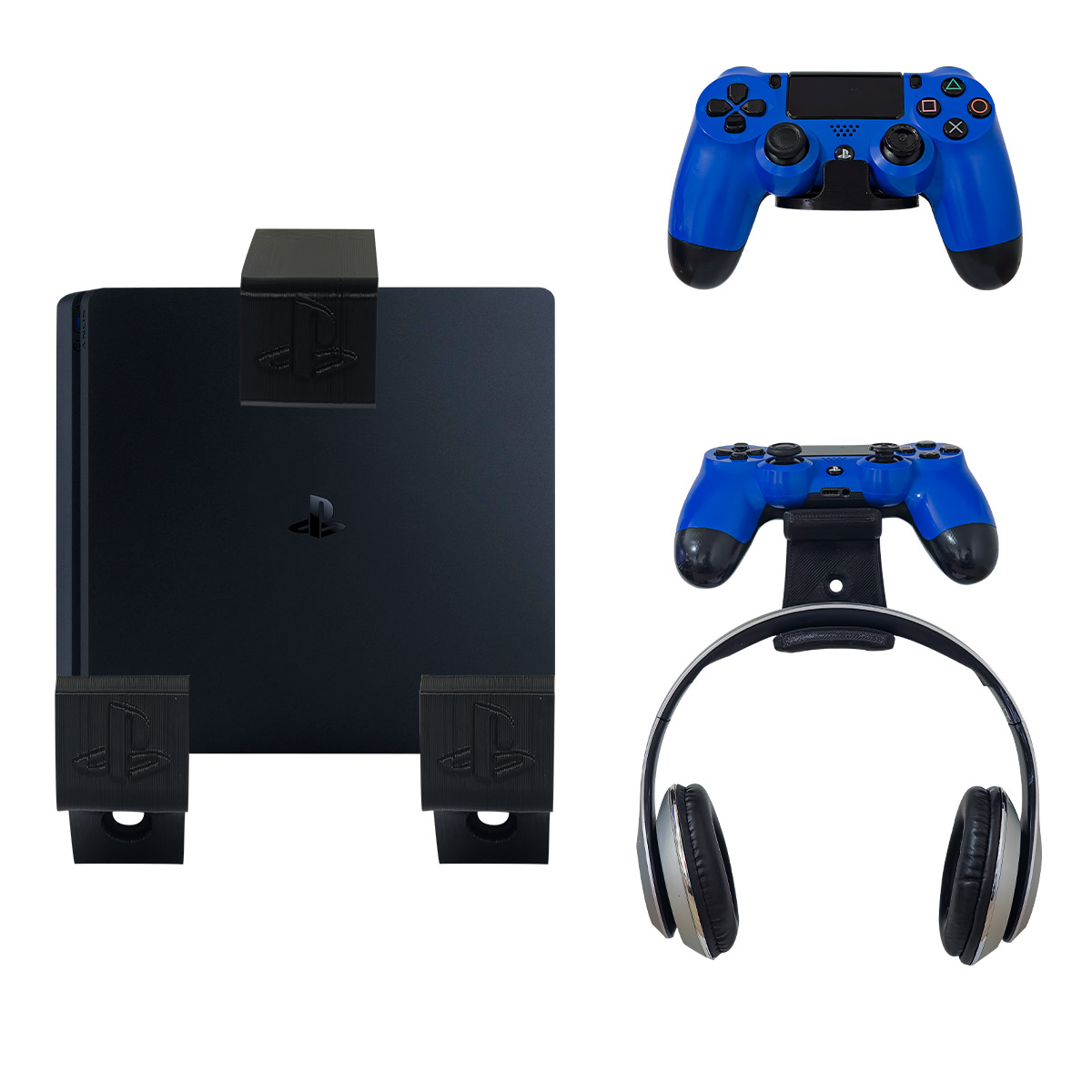 Base Soporte Consola Ps4 Slim + 2 Base Control Y 1 Audífonos