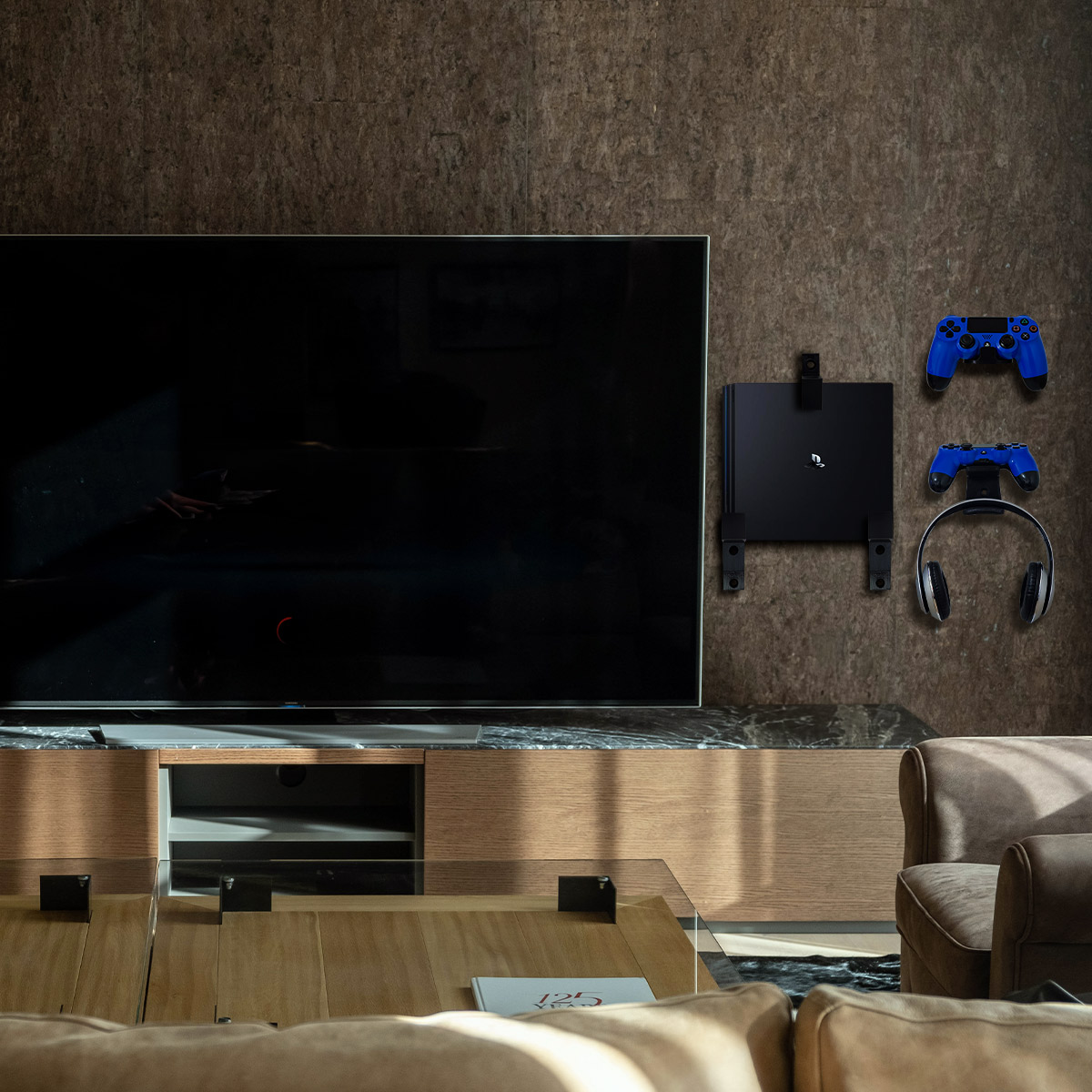 Base Soporte Consola Ps4 Pro + 2 Base Control Y 1 Audífonos