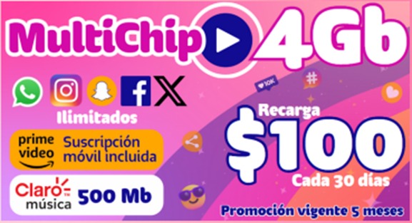 Sim Chip Telcel 30 Días 4 Gb Recarga 100.