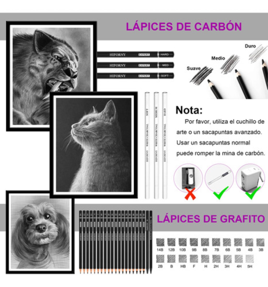 "Set De Lápices Para Dibujo, 60 Piezas gris "