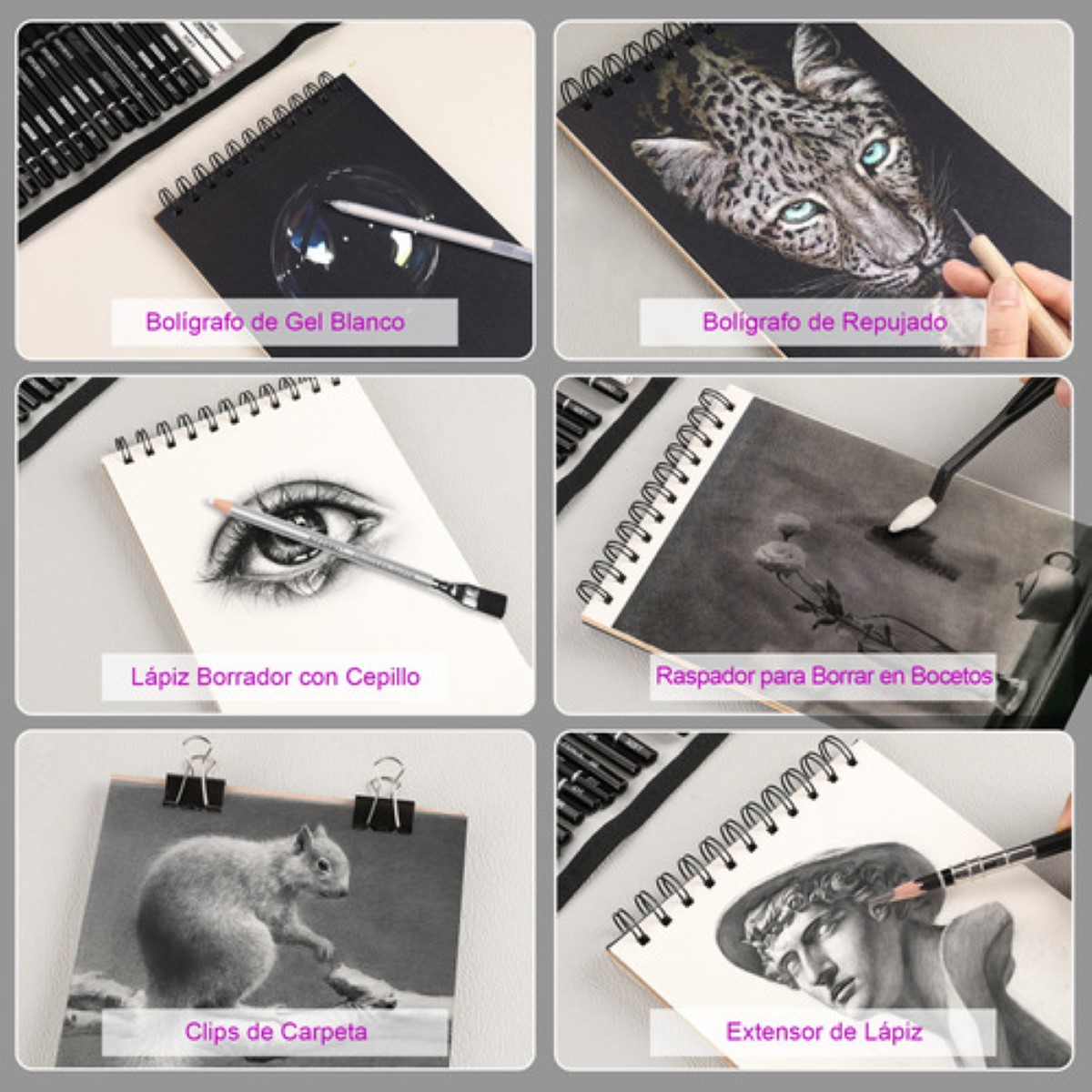 "Set De Lápices Para Dibujo, 60 Piezas gris "