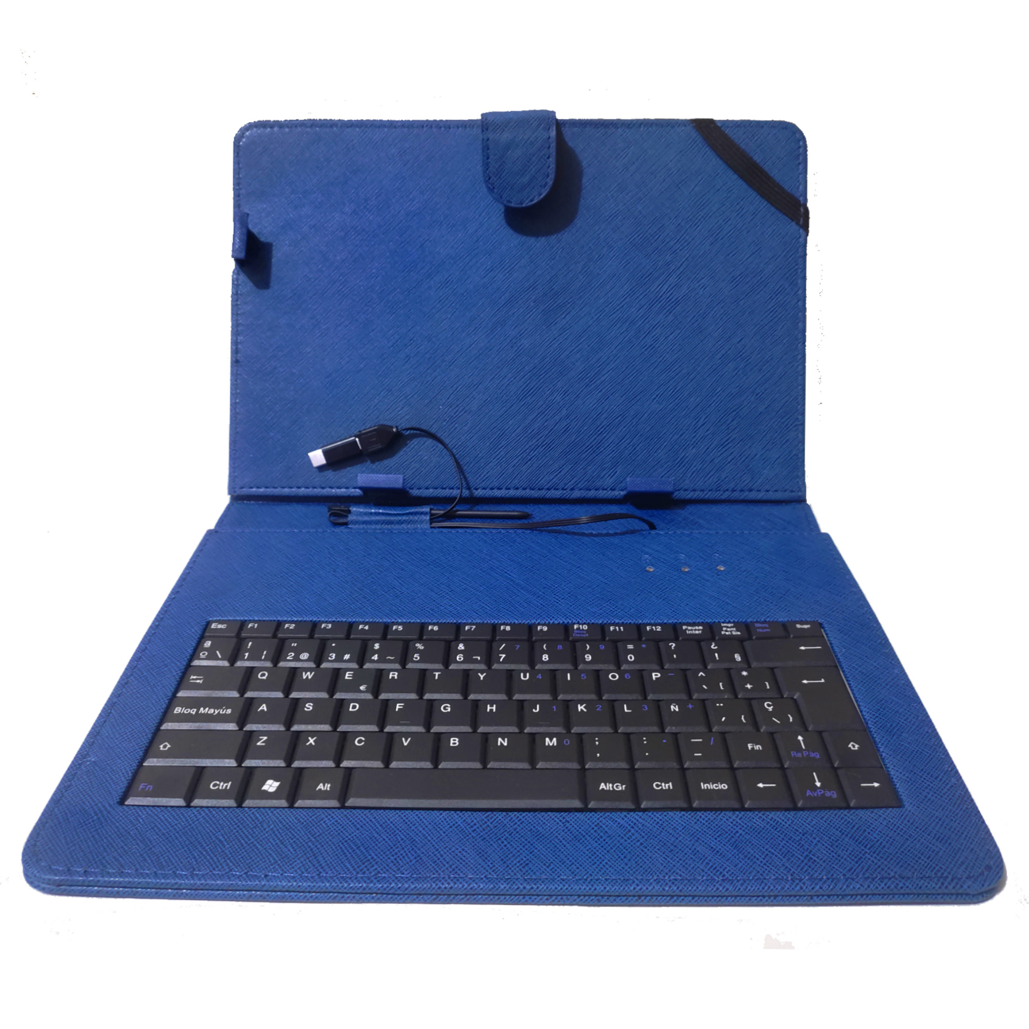 Funda con teclado para tablet 10" pulgadas Micro USB V8 Tipo C Azul.