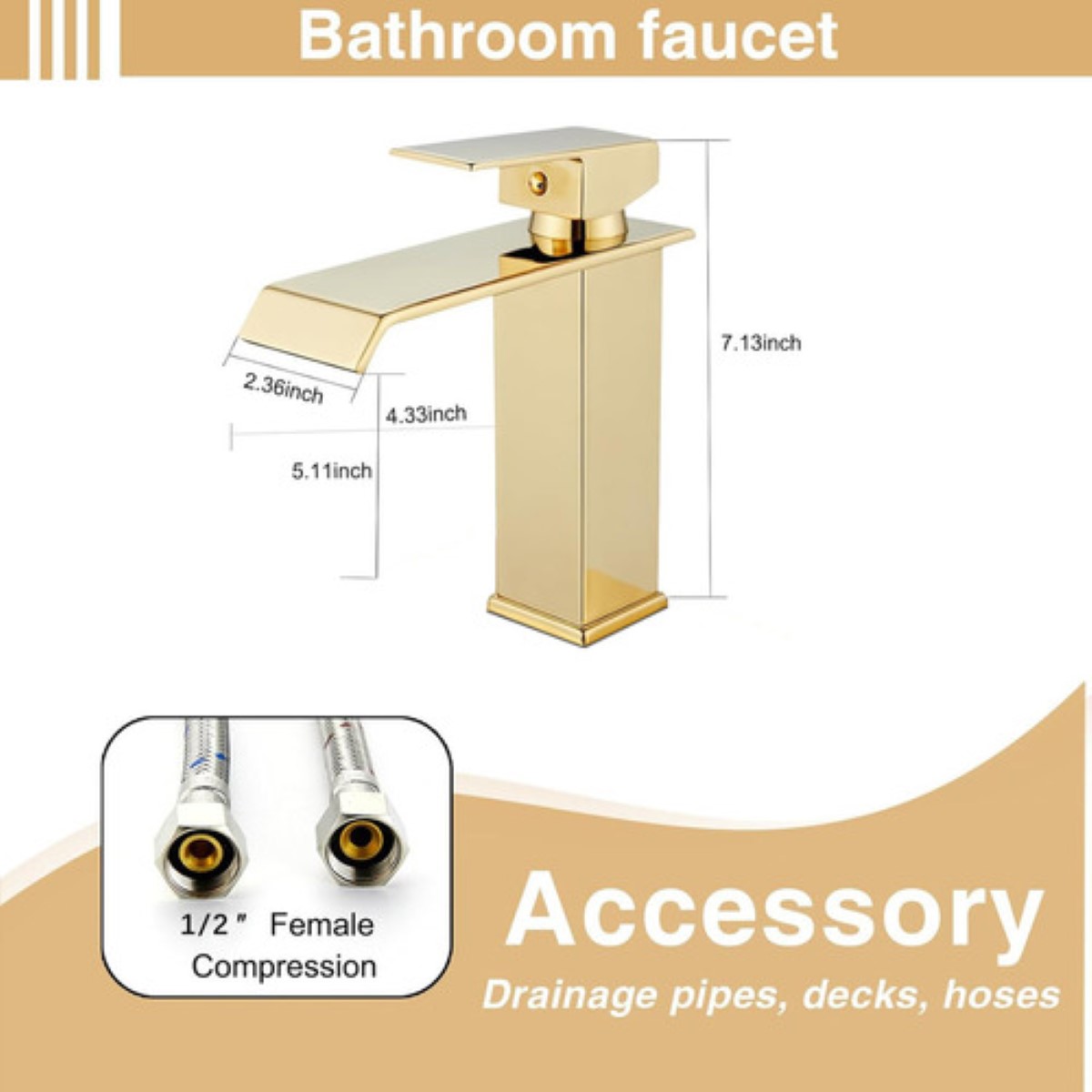 Grifo de baño dorado en cascada, lavabo mezclador monomando, lavabo de lujo dorado