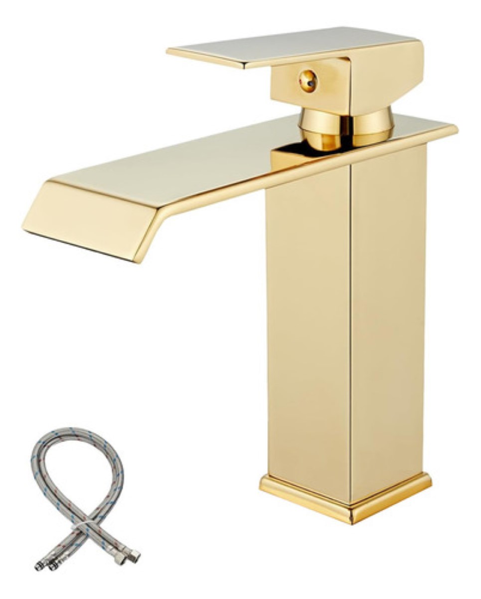 Grifo de baño dorado en cascada, lavabo mezclador monomando, lavabo de lujo dorado