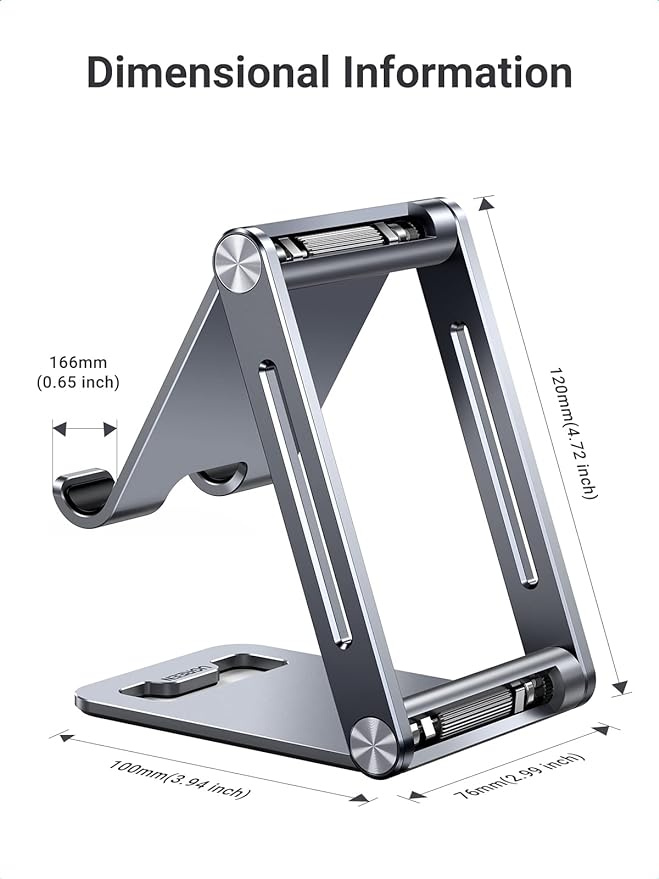 A UGREEN Soporte para Celular, Universal Multiángulo Soporte Ajustable, Soporte Celular Plegable de Aluminio, Compatible con iPhone 15/14/13/12 Pro MAX, Galaxy S24 S23 S22 Ultra, Huawei, Redmi, Gris.