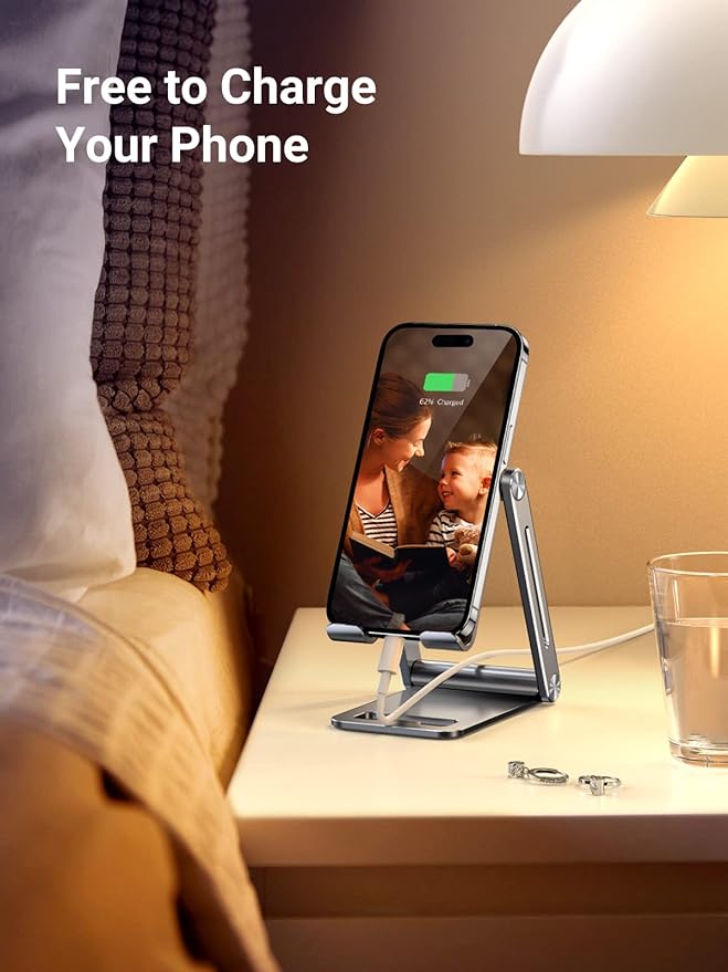 A UGREEN Soporte para Celular, Universal Multiángulo Soporte Ajustable, Soporte Celular Plegable de Aluminio, Compatible con iPhone 15/14/13/12 Pro MAX, Galaxy S24 S23 S22 Ultra, Huawei, Redmi, Gris.