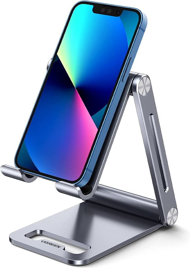 A UGREEN Soporte para Celular, Universal Multiángulo Soporte Ajustable, Soporte Celular Plegable de Aluminio, Compatible con iPhone 15/14/13/12 Pro MAX, Galaxy S24 S23 S22 Ultra, Huawei, Redmi, Gris.