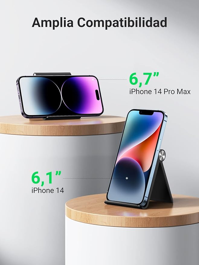 A UGREEN Soporte para Celular, Porta Base Celular Mesa Multiángulo, Phone Stand Ajustable para iPhone 15 14 13 12 Mini Pro MAX XS XR, Huawei, Galaxy S24 S23 Ultra, Xiaomi Redmi.