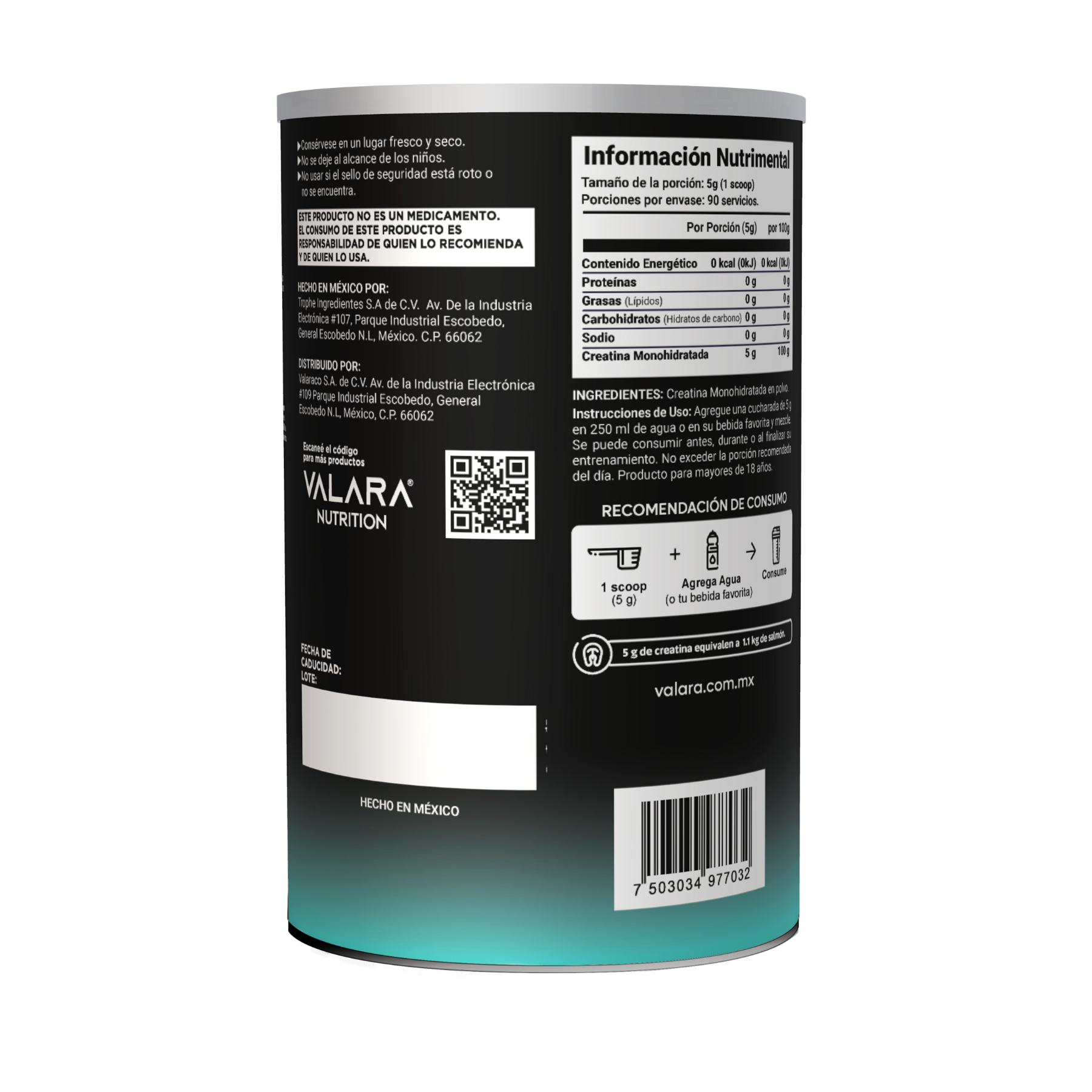 Creatina Monohidratada Valara 450 g.