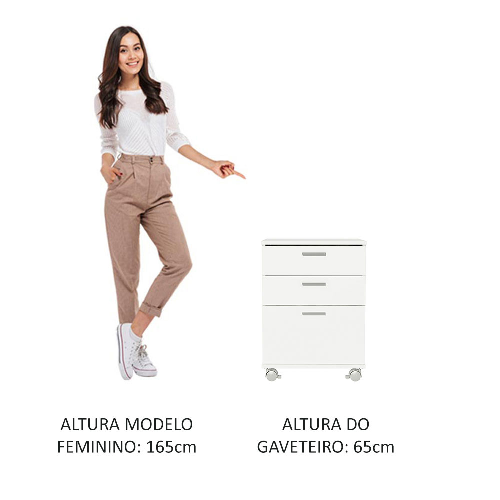 Cajonera Para Oficina Madesa Con 3 Cajones Y Ruedas Blanca.