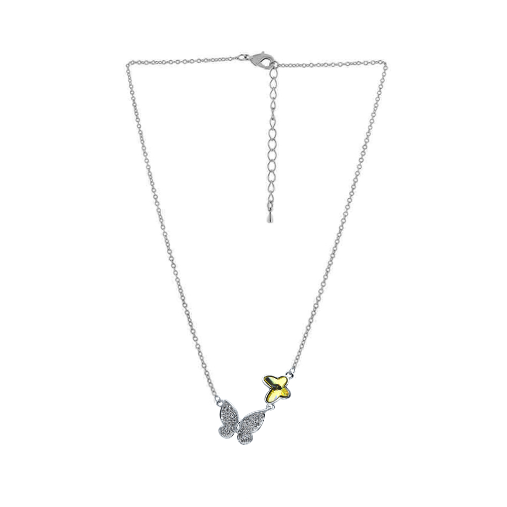 Collar Ocean Heart Mariposas cristal amarillo en baño de oro blanco 18k