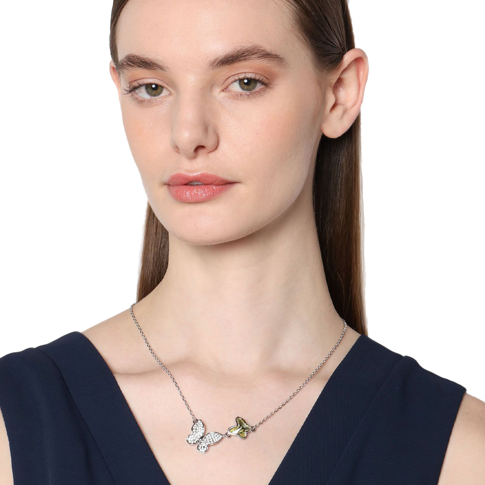 Collar Ocean Heart Mariposas cristal amarillo en baño de oro blanco 18k