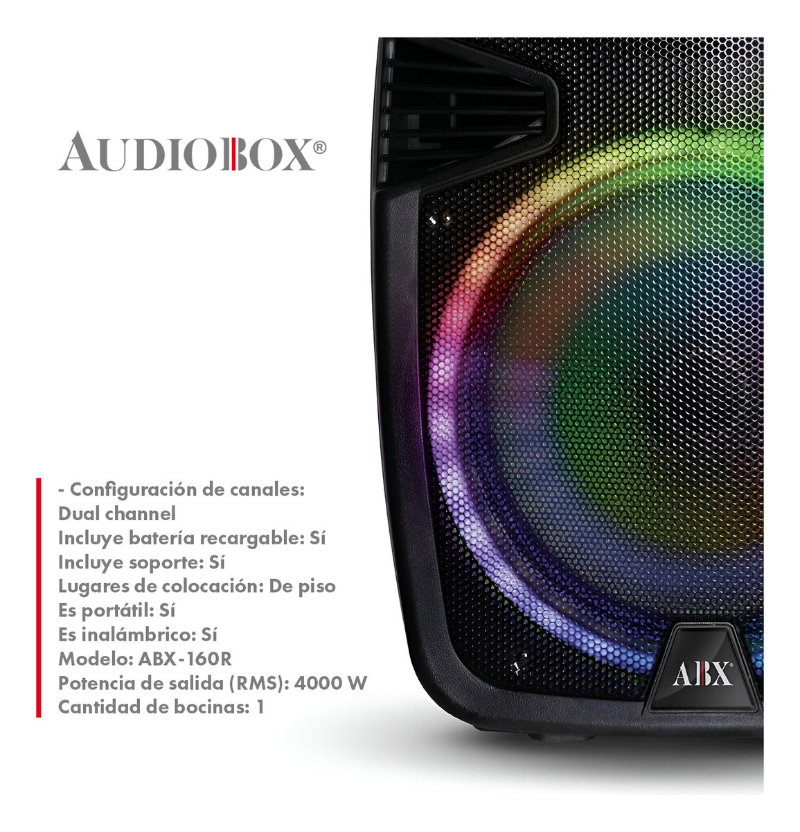 Bafle Bocina 15" Portátil Bluetooth Inalámbrico Con Luz Led Audiobox