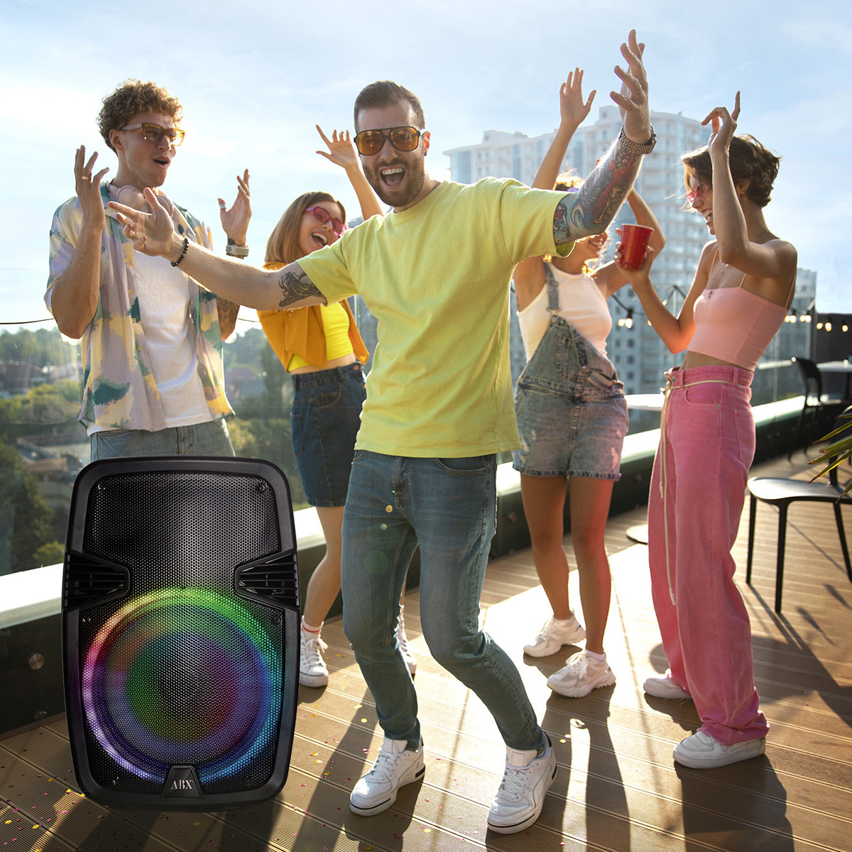 Bafle Bocina 15" Portátil Bluetooth Inalámbrico Con Luz Led Audiobox