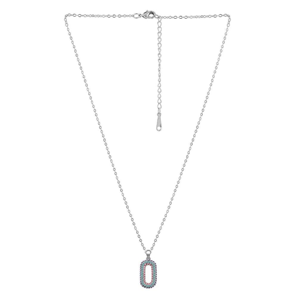 Collar Ocean Heart Oval Colores en baño de oro blanco 18k
