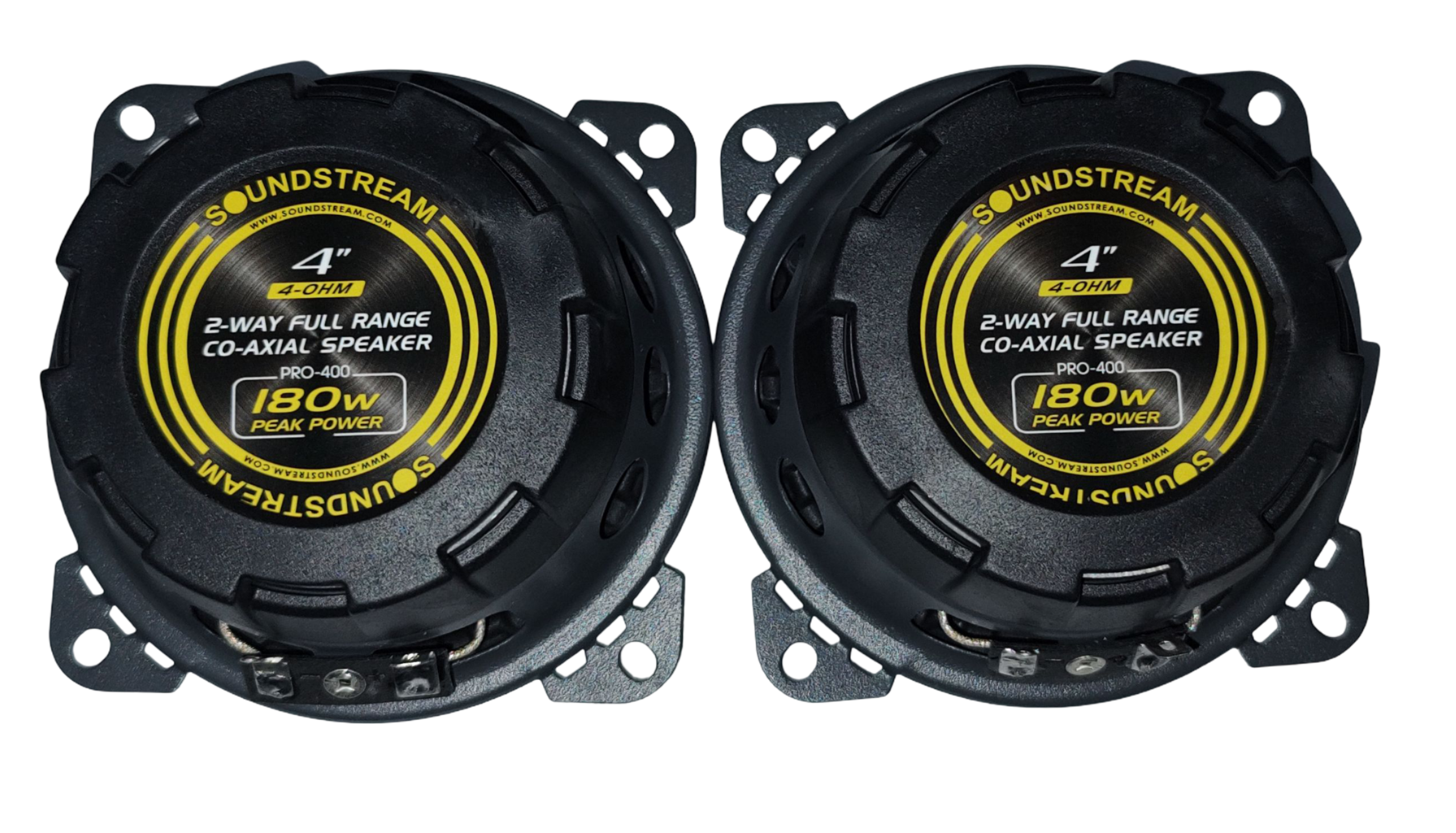 Bocinas Coaxiales SOUNDSTREAM PRO-400 90w Rms 4 Pulgadas 4 Ohms 2 Vías Cono Fibra de Carbono IMPP.