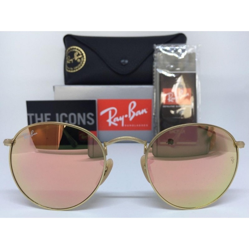 Lentes de sol Ray Ban Rb3447 112/z2 Round Metal Rosa Espejo Dorado