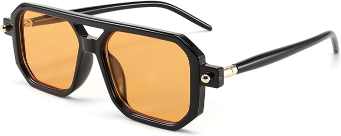 FEISEDY Lentes de sol Cuadrado Aviador Vintage Mujeres Hombres, Gafas de sol Elegante Marco Retro Clásico UV400 B2622.