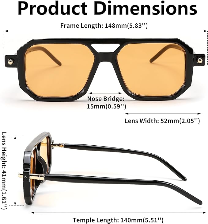 FEISEDY Lentes de sol Cuadrado Aviador Vintage Mujeres Hombres, Gafas de sol Elegante Marco Retro Clásico UV400 B2622.