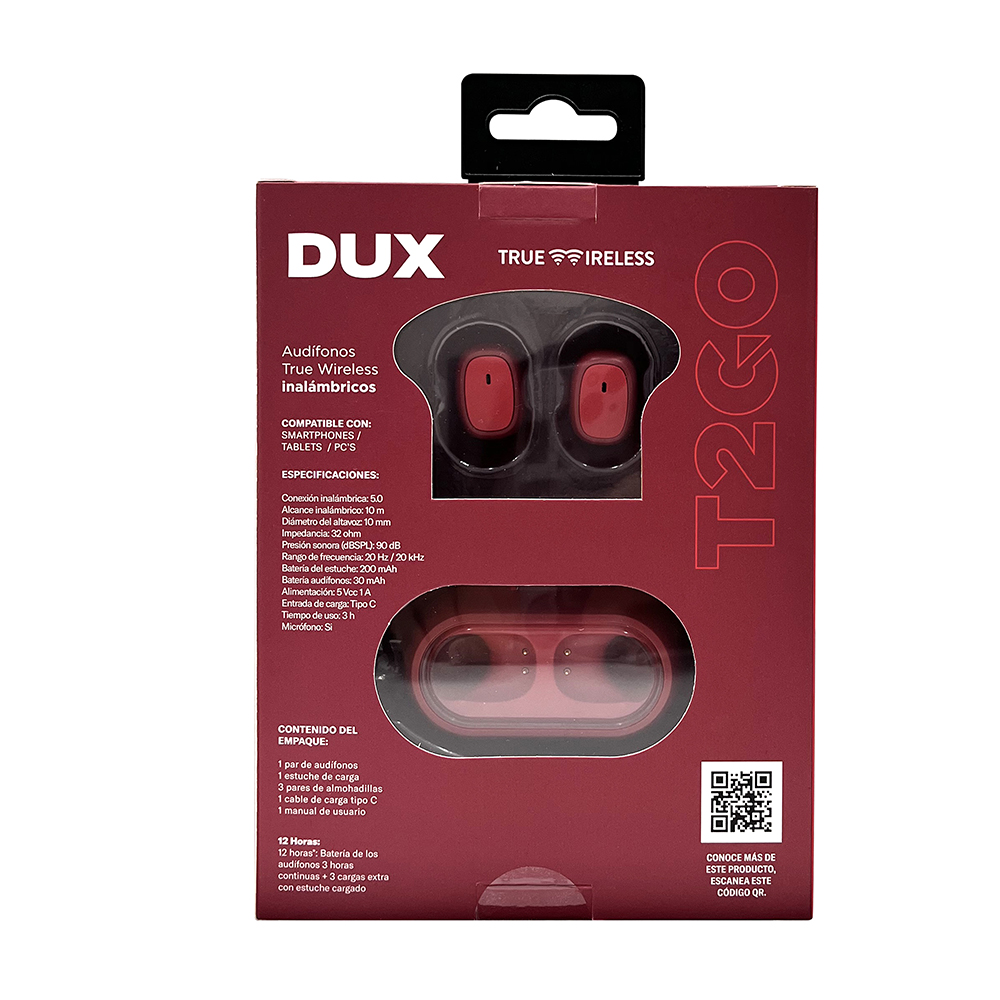 Audífonos TWS Dux T2GO Color Vino.