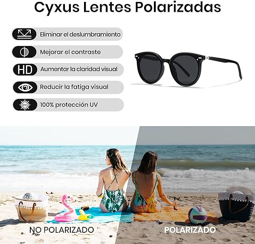 Cyxus Lentes de Sol para Mujeres, Lentes Polarizados Mujeres Lente Retro Protección UV para Conducir, Viajar, Compras.