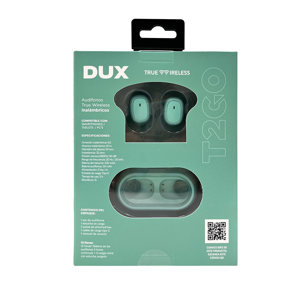 Audífonos TWS Dux T2GO Color Menta.