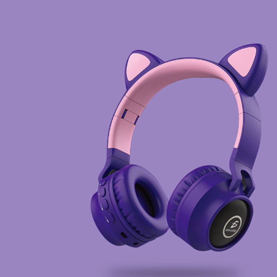 Auriculares De Diadema Con Orejas De Gato Bluetooth Luz LED con Microfono Integrado.