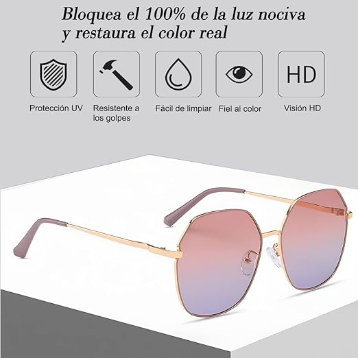 Lentes de sol mujer, Sebami Gafas De Sol de Moda de Metal anteojos de sol Gafas de protección UV Gafas de sol polarizadas perfecta para Conducción y Viajes.