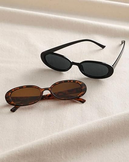 SOLAR SELFCARE lentes de sol ovalados retro para mujeres y hombres lentes de sol ovalados pequeñas vintage Gafas de protección UV paquete de 2 piezas..