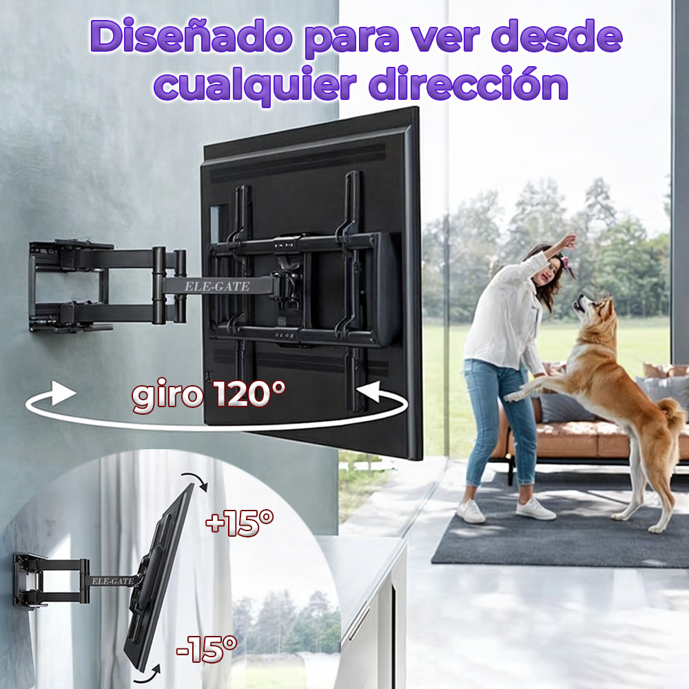 Soporte para TV Pantalla de 32 a 75 pulgadas brazo articulado Reforzado giratorio.