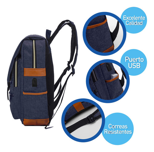 Mochila escolar Bluelander Vintage Mochila Vintage color azul 15L