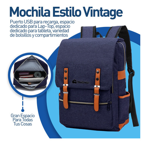 Mochila escolar Bluelander Vintage Mochila Vintage color azul 15L