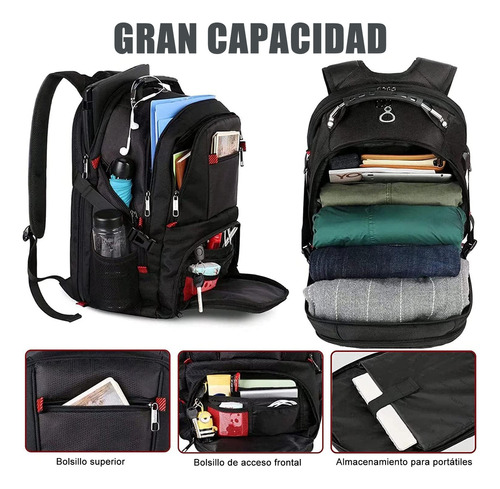 Mochila De Viaje Yorepek Rs-a1 Para Laptop 17'' Escolar Antirrobo Impermeable 50L Negra
