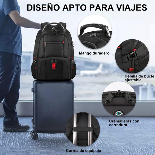 Mochila De Viaje Yorepek Rs-a1 Para Laptop 17'' Escolar Antirrobo Impermeable 50L Negra