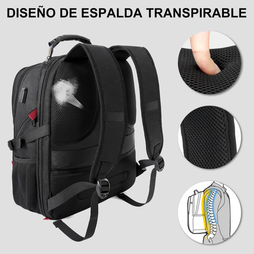 Mochila De Viaje Yorepek Rs-a1 Para Laptop 17'' Escolar Antirrobo Impermeable 50L Negra