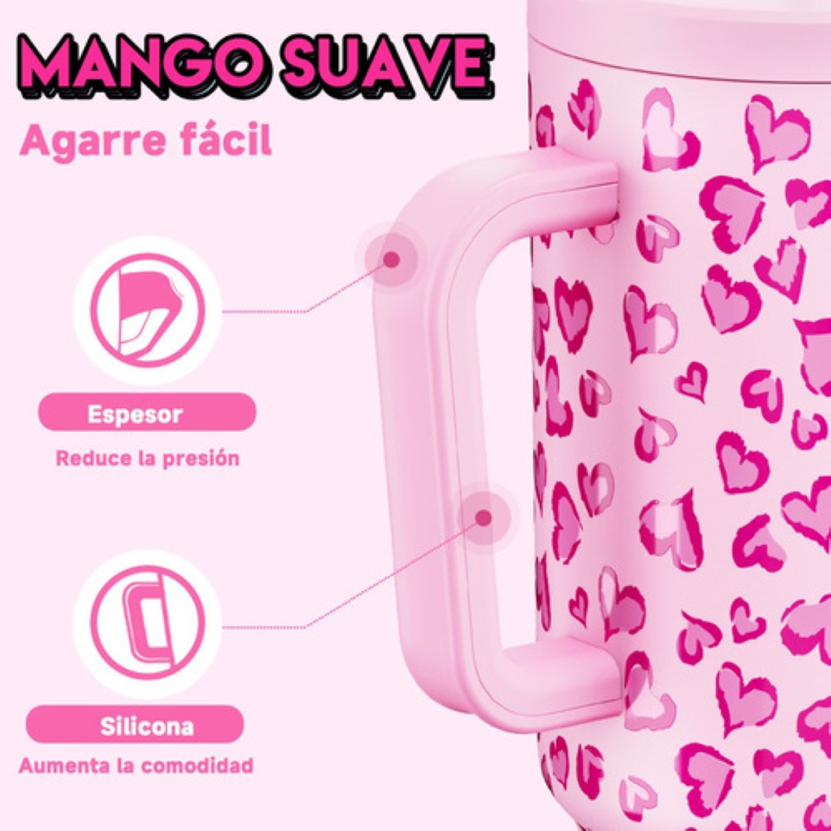 Vaso Térmico Acero Inoxidable Calor/frío Dos Picos 40oz Corazon Rosa.
