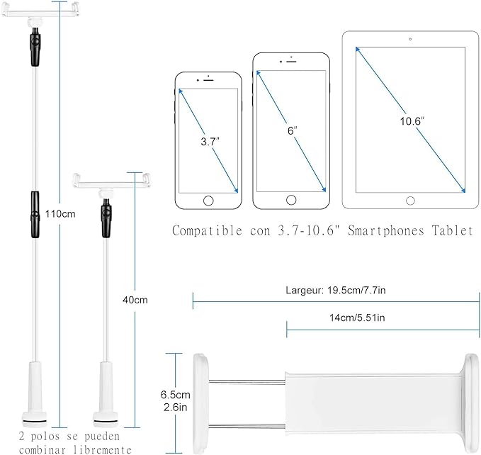 A Yostyle Soporte para Celular de Brazo Flexible, Soporte para Teléfono Móvil Cuello de Cisne para Cama Escritorio o Mesa Brazos Largos de 110 cm Soporte para 3.7-7.7" Smartphones Tablet.